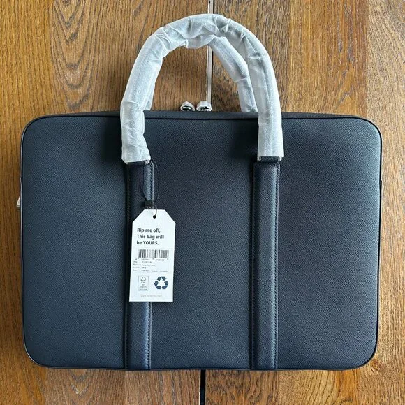 NWT Maverick & Co. Manhattan Leather Briefcase Navy & Tiger - Picture 2 of 4